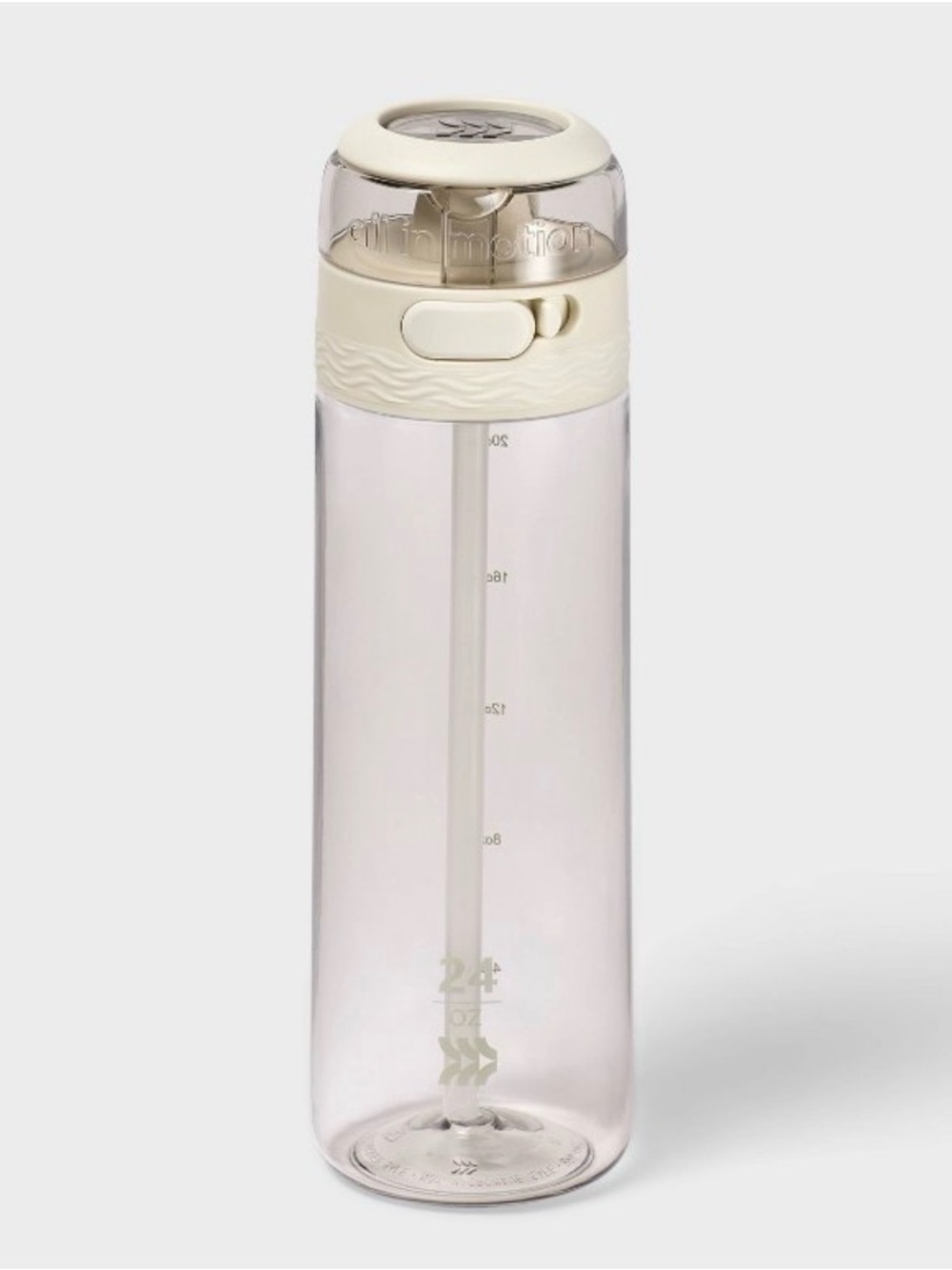 all in motion Clear Water Bottle with White Lid and Clear Label